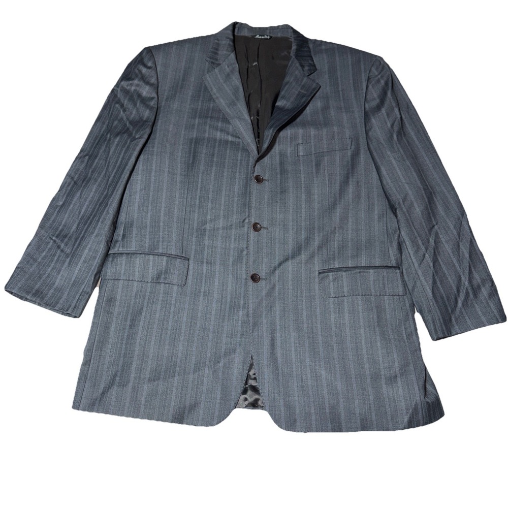Ermenegildo Zegna Men Sz 48L Traveler Sport Coat Gray w/Blue Pinstripe Wool/Silk - Picture 2 of 14